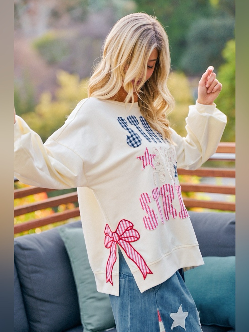 BiBi 4th Of July Stars And Stripes Patches Sweatshirt - Picture 15 of 16